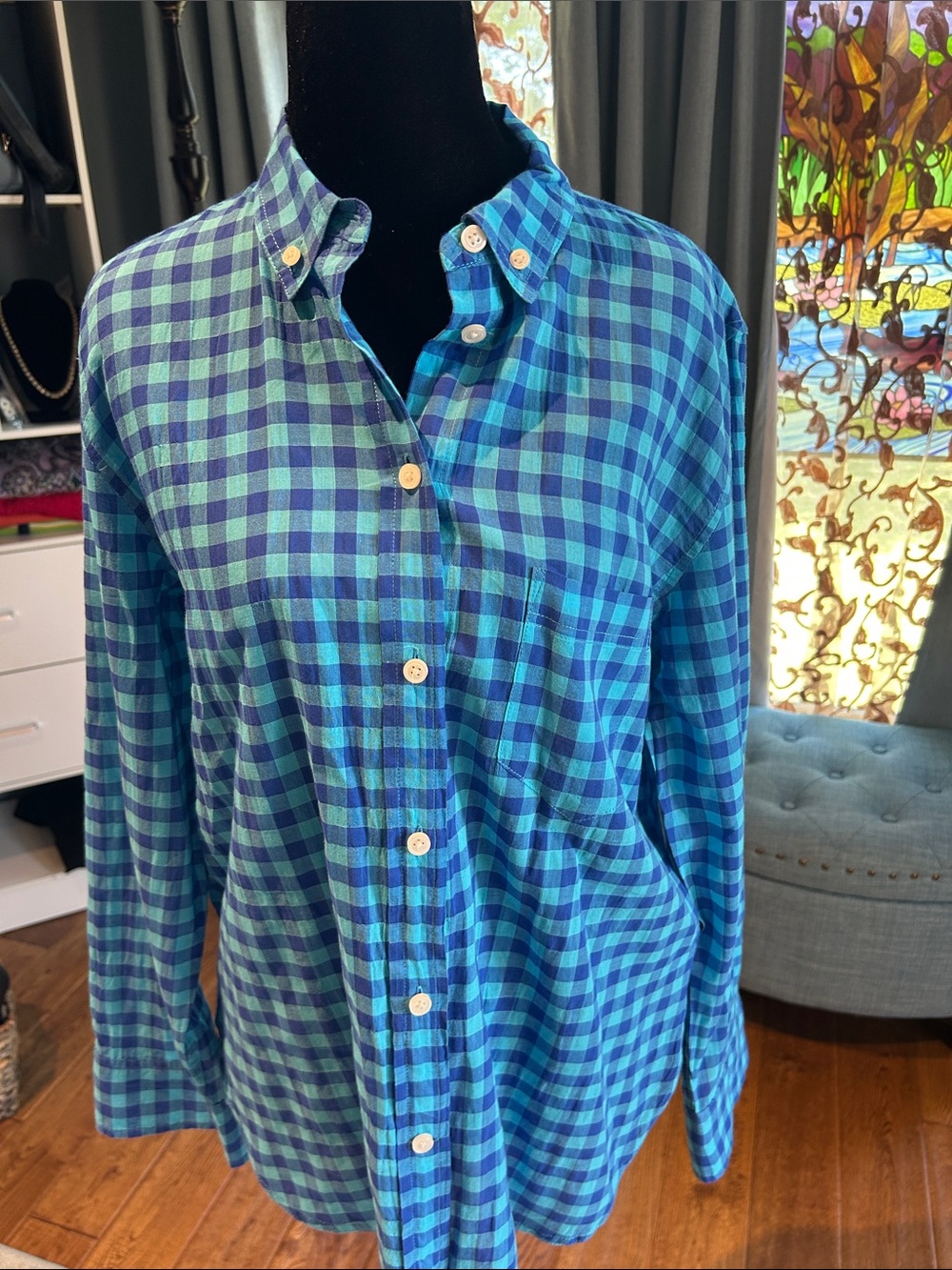 J. Crew Blue Gingham Button-Down Shirt